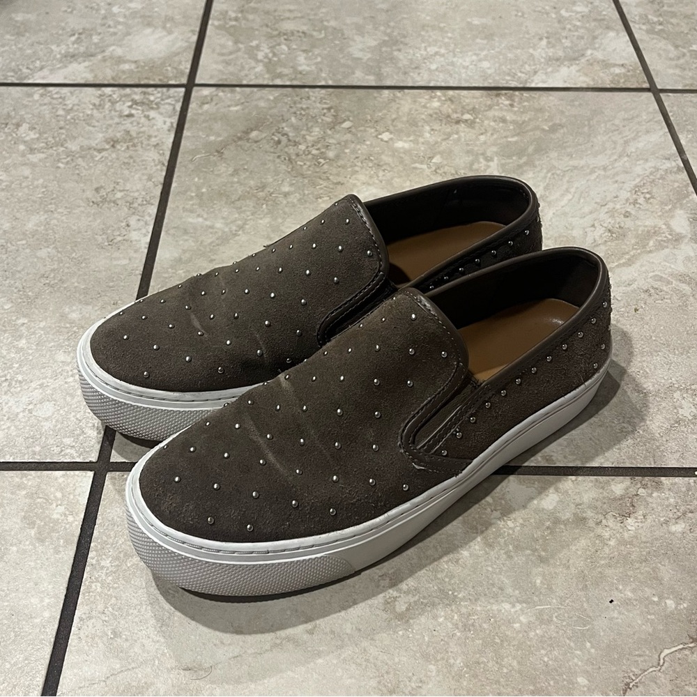 Coach Shoes Womens 8B Brown Suede Cameron Studded Slip On Casual Sneakers